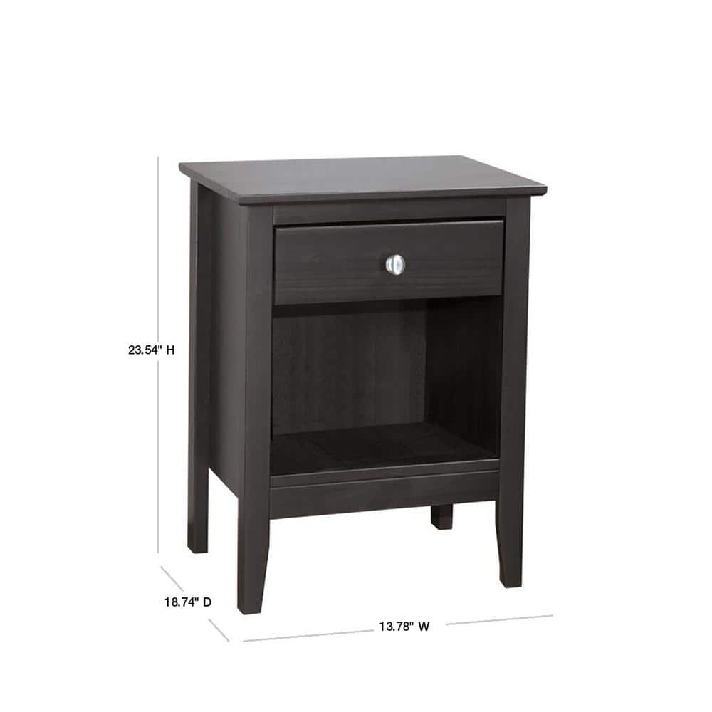 Espresso Solid Pine 1-Drawer Nightstand with Cubby