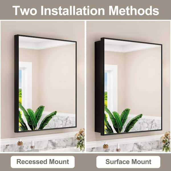 Zora 14 in. W x 24 in. H Rectangular Framed Medicine Cabinet with Mirror, Adjustable Shelves, Recessed or Surface Mount