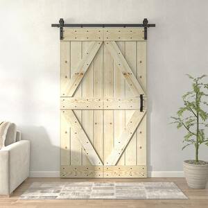 Coast Sequoia 30 in. x 84 in. Embossing K Series Unfinished Solid Pine Wood Bi-Fold Barn Door with Sliding Hardware Kit