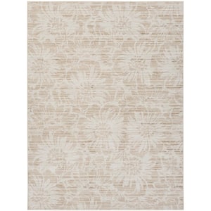Iliana Ivory Grey with Gold Accents 8 ft. x 10 ft. Striated Contemporary Area Rug