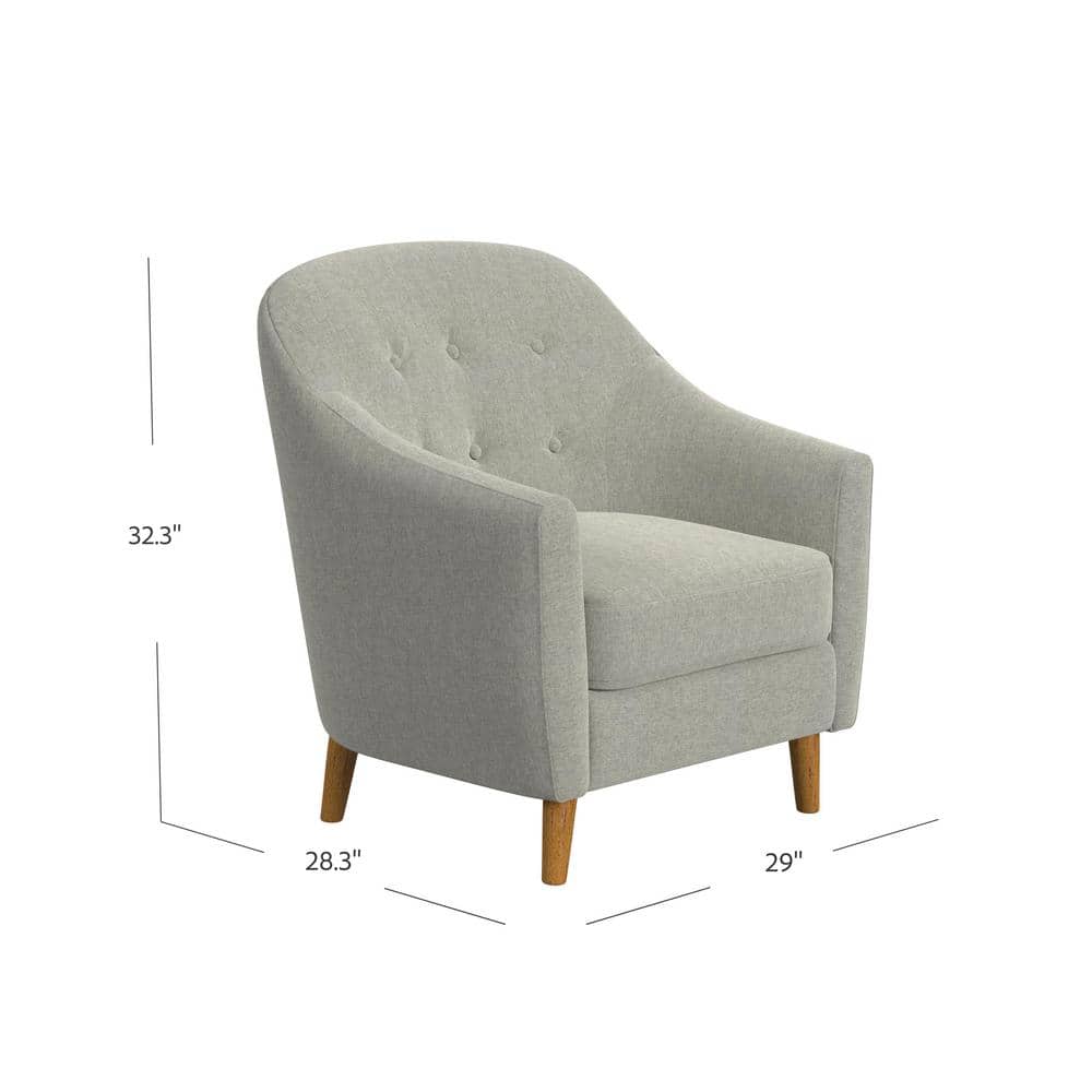 Gray Button Tufted Woven Accent Chair with Light Brown Wood Legs