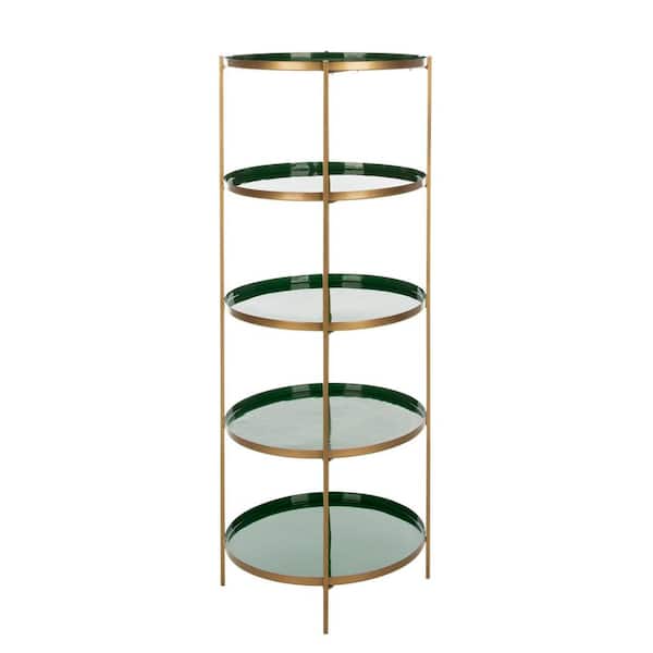 SAFAVIEH Tia 53 in. Green/Gold Metal 5-shelf Bookcase