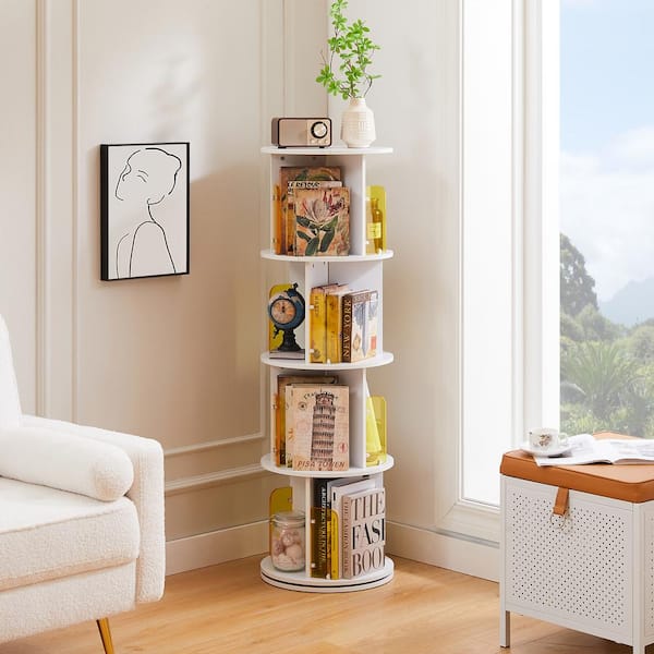 VECELO White 4 Tier Rotating Bookshelf 360 View Display Unique Revolving  Storage Rack for Spinning Small Bookcase for Kids KHD-B14-WHT - The Home  Depot
