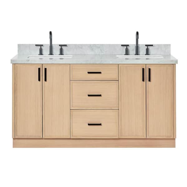 Kelly 66 in. W x 22 in. D x 36 in. H Double Bath Vanity in Oak with Italian Carrara Marble Top