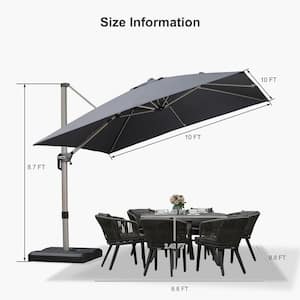 10 ft. Square Outdoor Patio Cantilever Umbrella Light Champagne Aluminum Offset 360° Rotation Umbrella in Gray
