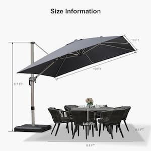 10 ft. Square Outdoor Patio Cantilever Umbrella Light Champagne Aluminum Offset 360° Rotation Umbrella with Base, Gray