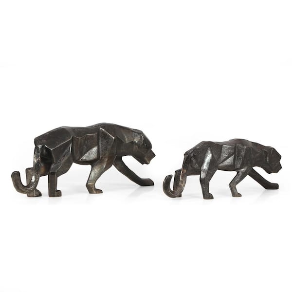 Afoxsos Hilldom Handcrafted Aluminum Leopard Figurine (Set of 2), Black Charcoal