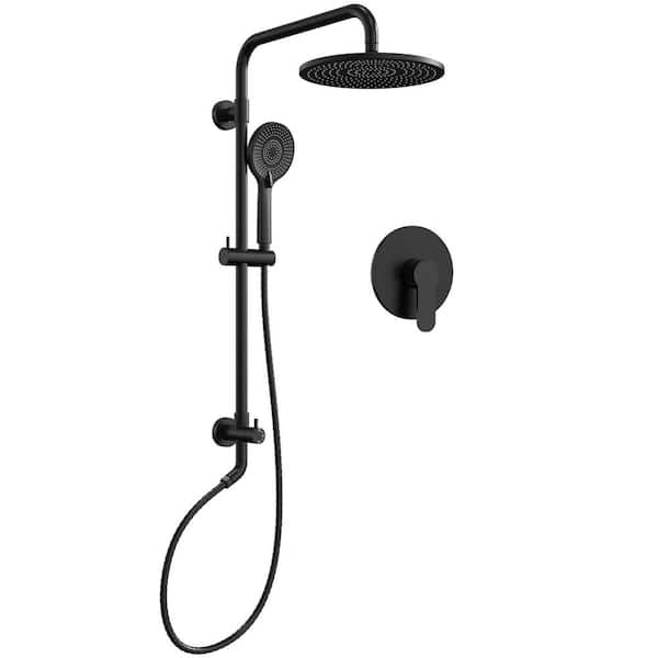 2-Spray 10 in. Wall Mount Dual Fixed and Handheld Shower Head 2.5 GPM with Adjustable Height in Matte Black