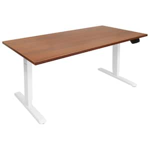 59 in. White Frame Brown Rectangular Tabletop Electric Height Adjustable Standing Desk with Dual Motor