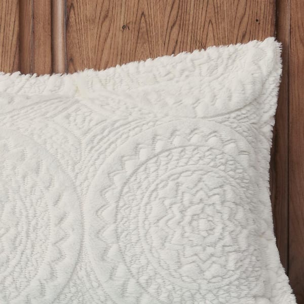 Madison Park Nova 3-Piece Ivory Medallion Faux Fur Full/Queen Duvet Cover Set