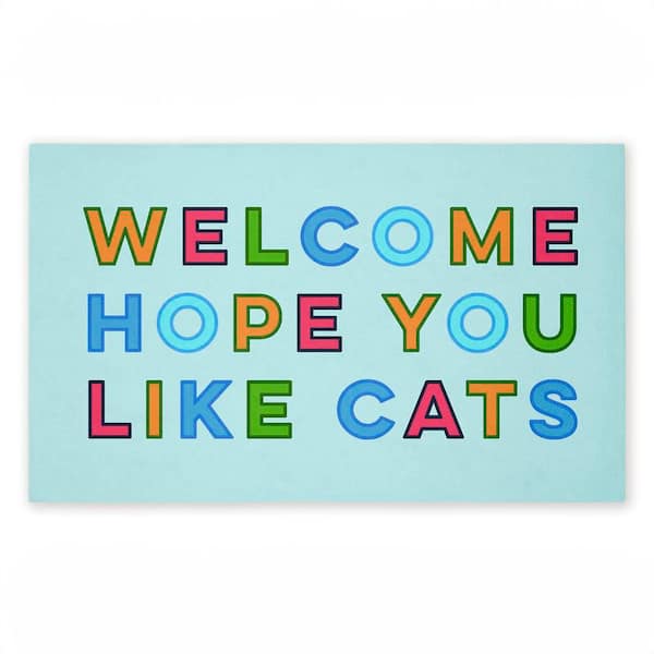 Colorful Hope You Like Cats Blue 18 in. x 30 in. Polyester Non-Slip Outdoor Door Mat