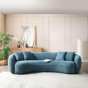 101.4 in. Comfy Half Moon Fleece Boucle Teddy Curved Sectional Modular 5 Seats Leisure Sofa Couch for Apartment, Blue