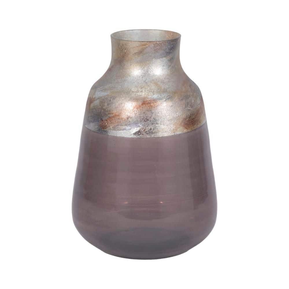 12 in. Gray Glass Round 2-Tone Decorative Vase with Metallic Textured Neck price history on PriceWatchPro
