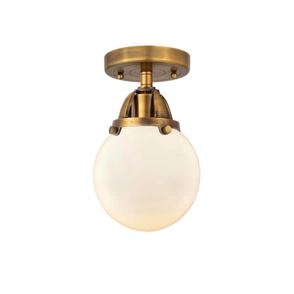 Beacon 6 in. 1-Light Brushed Brass Industrial Semi-Flush Mount with Frosted Glass Shade