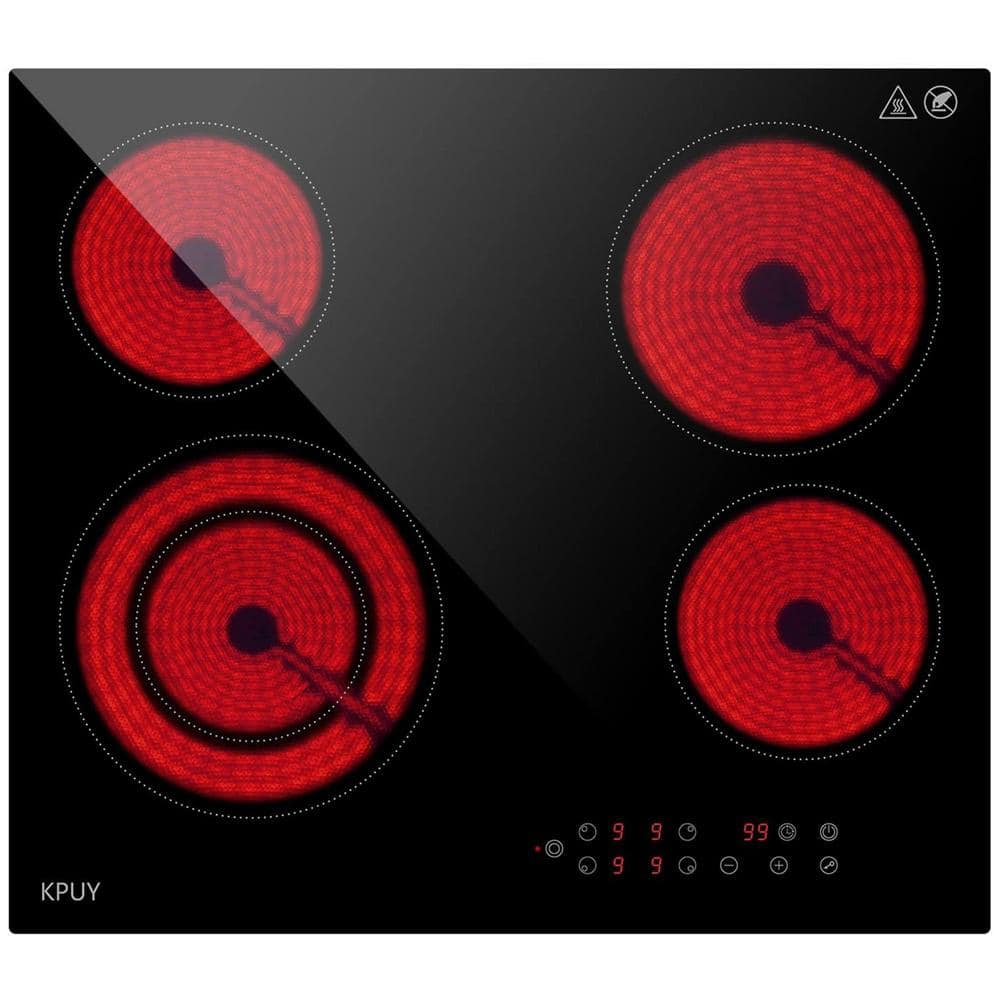 24 in. Built-in Electric Cooktop in Black with 4 Burner, Touch Control, 9 Power Levels, Timer and Safety Lock, No Plug