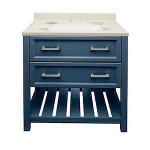 Milan 31 in. W x 22 in. D x 36 in. H Bath Vanity in Navy Blue with Cultured Marble Vanity Top in Carrara White