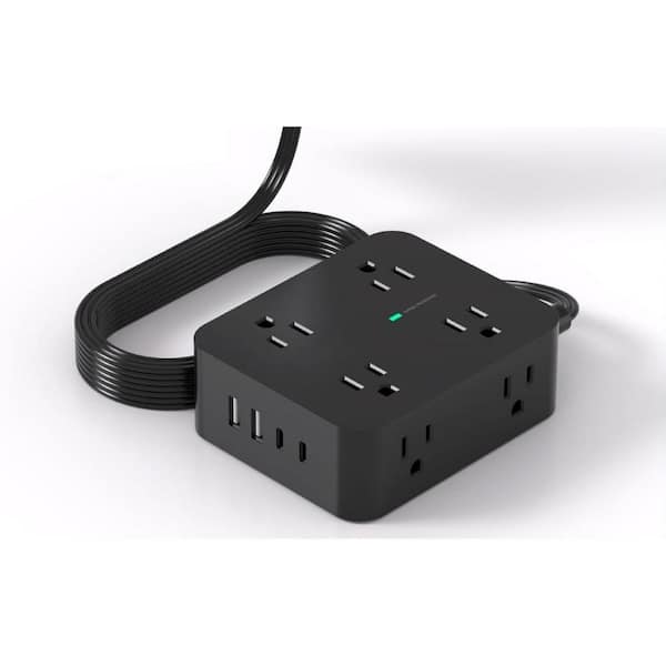 Aoibox Black 8-Outlet Power Strip Surge Protector with 5 ft. Ultra Thin Flat Plug Cord with 4 USB Ports &1080J