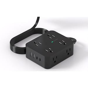 Black 8-Outlet Power Strip Surge Protector with 5 ft. Ultra Thin Flat Plug Cord with 4 USB Ports &1080J