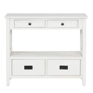 36 in. White Rectangle Wood Console Table Sofa Side Table Cabinet with Drawer and Shelf for Entryway Kitchen Living Room