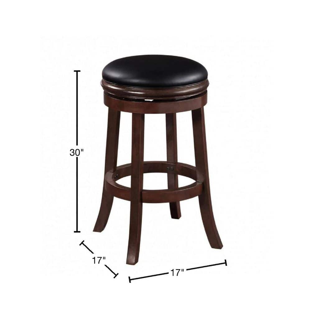 Espresso Swivel Adjustable Backless Barstool in Faux Leather and Wood