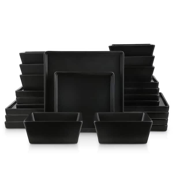 STONE LAIN Black Grace Formal Stoneware Set 24-Piece Square Dinnerware (Set for 8)