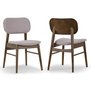 Babette Gray Fabric Dining Chair with Walnut Wood Legs Set of 2