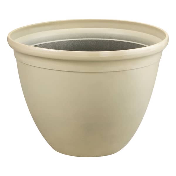 Vigoro 13.7 in. Lyla Medium Beige Glossy Resin Planter  (13.7 in. D x 10 in. H)
