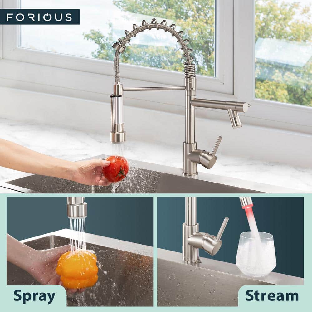 Brushed Nickel Pull-Out Spray Kitchen Faucet with LED Light