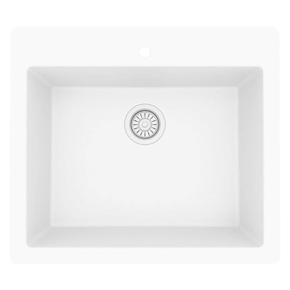 White Quartz 25'' Single Bowl Drop-In Kitchen Sink
