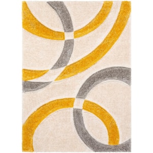 San Francisco Bevel Yellow Modern Geometric Abstract Shapes 3 ft. 11 in. x 5 ft. 3 in. 3D Carved Shag Area Rug