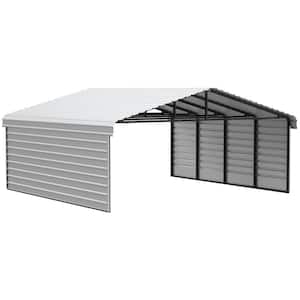 20 ft. W x 20 ft. D x 9 ft. H Eggshell Galvanized Steel Carport with 2-sided Enclosure