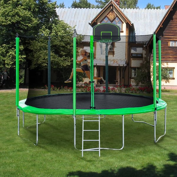 Tatayosi 14 ft. Round Outdoor Recreational Trampoline with Safety Enclosure  Net, Basketball Hoop and Ladder DJYC-H-SW000033FAA The Home Depot