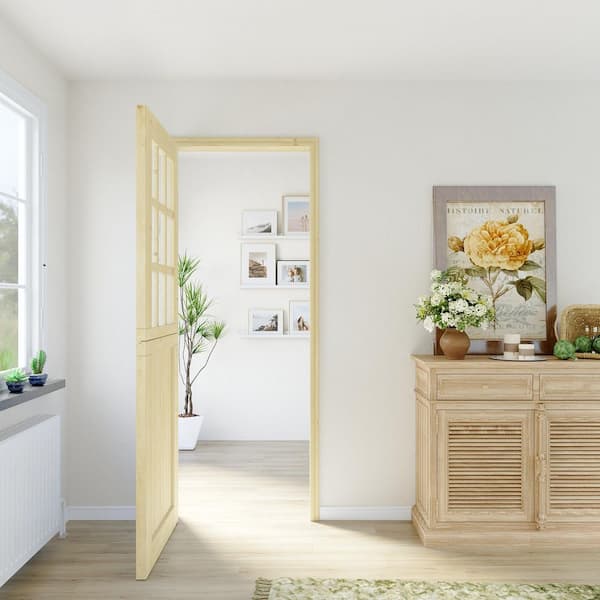 30 in. x 80 in. Unfinished Solid Pine wood Universal 9 Lite Clear Glass Dutch Door Interior Door Slab