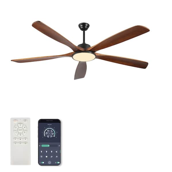 72 in. Black  Vintage Style Downrod Mount Ceiling Fan with 5 Solid Wood Blades, LED Light,  for Bedroom  Living room and