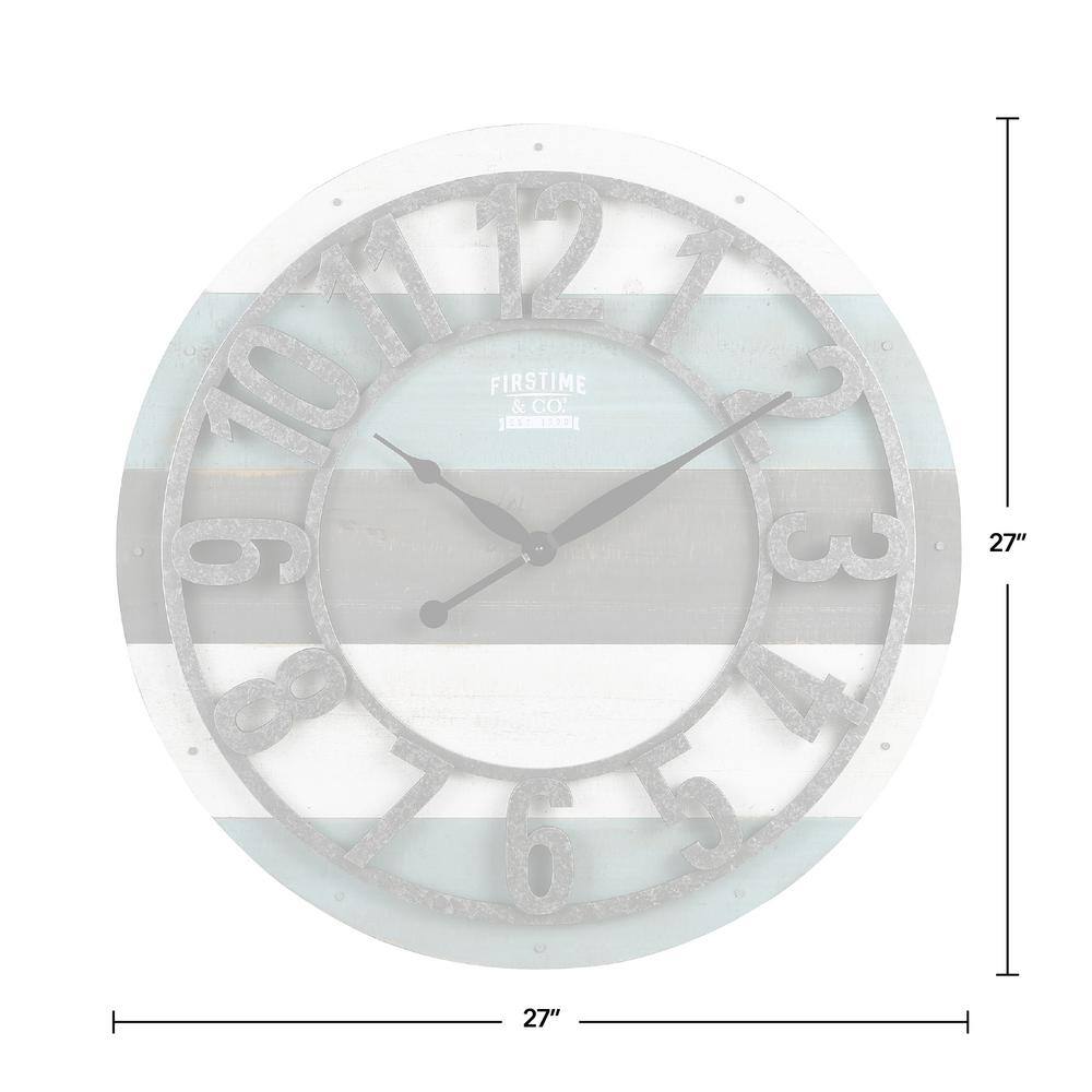 Oversized Teal and Gray Wood Farmhouse Wall Clock