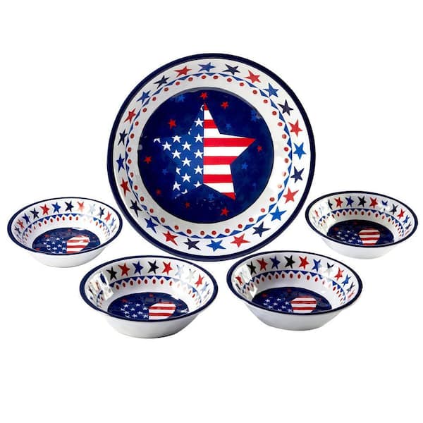 Certified International Stars and Stripes Serving Set 22 fl. oz. Assorted Colors Melamine Bowls (Set of 5)