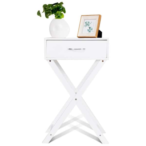 Sofa Side Table with Drawer, X-Style Design, Living Room Accent End Table