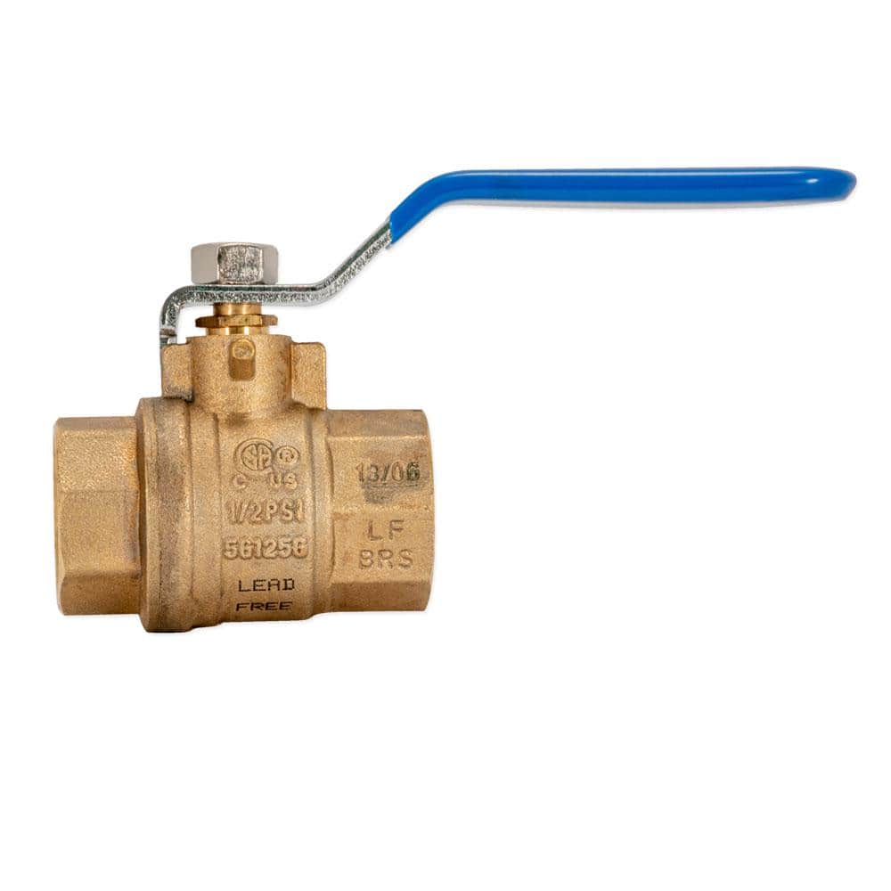 Heavy-Duty Brass Full Port Ball Valve with Blue Handle, 3/4 inch