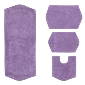 Waterford Collection 100% Cotton Tufted Non-Slip Bath Rug, 4 Piece Set, Purple