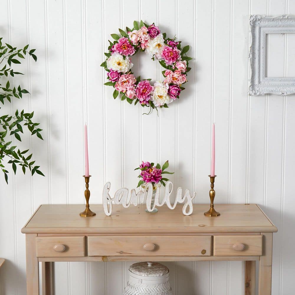 22" Pink and White Artificial Peony Wreath