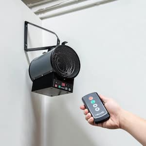 2-In-1 Electric Freestanding or Ceiling / Wall Mounted 240v Electric Garage Heater for 500 sq. ft. w/ Remote - Cool Grey