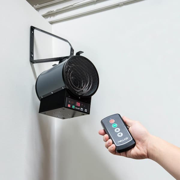 2-In-1 Electric Freestanding or Ceiling / Wall Mounted 240v Electric Garage Heater for 500 sq. ft. w/ Remote - Cool Grey