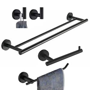 ATKING 5-Piece Bath Hardware with Towel Bar Towel Hook Toilet Paper Holder  and Towel Ring Set in Matte Black A5BK-522 - The Home Depot