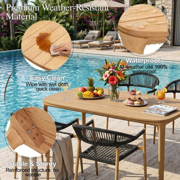 MURCANO 5-Piece Teak Oval Outdoor Patio Dining Set with Black Rope