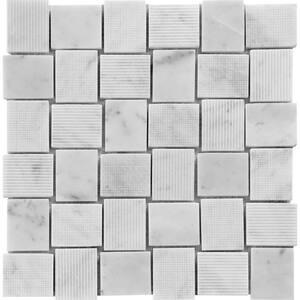 Carrara White 10.9 in. x 10.9 in. Polished and Etched Marble Mosaic Tile (4.13 sq. ft./Case)