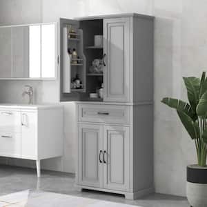 Modern 29.9 in. W x 15.7 in. D x 72.2 in. H Gray Linen Cabinet Tall and Wide Floor Storage with Doors