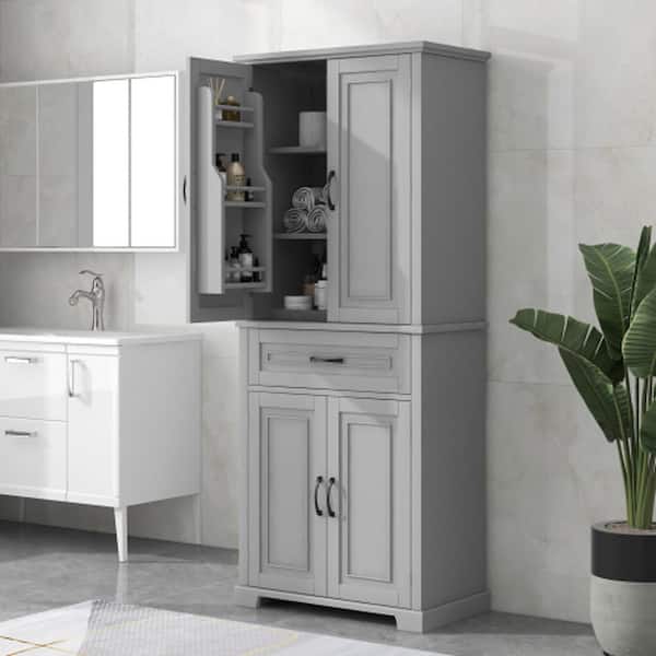 Unbranded Modern 29.9 in. W x 15.7 in. D x 72.2 in. H Gray Linen Cabinet Tall and Wide Floor Storage with Doors