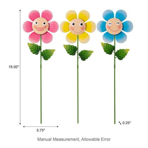 Glitzhome 18 in. H Metal Happy Face Flower Pick, Garden Stake Wall