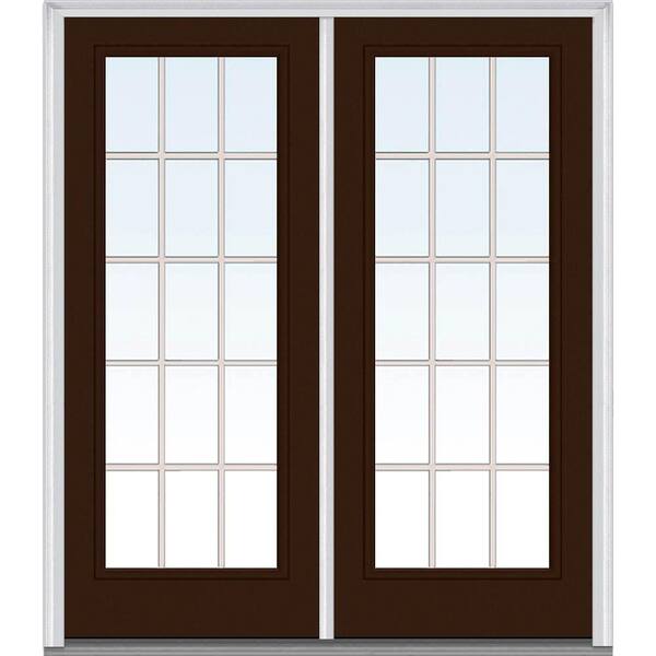MMI Door 72 in. x 80 in. Tan Internal Grilles Left-Hand Inswing Full Lite Clear Painted Fiberglass Smooth Prehung Front Door