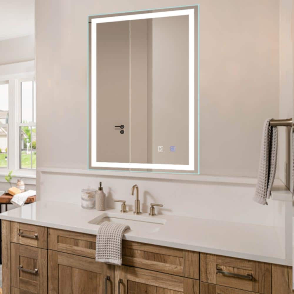 24 in. W x 36 in. H Rectangular Frameless LED Light Wall-Mounted Bathroom Vanity Mirror in ...